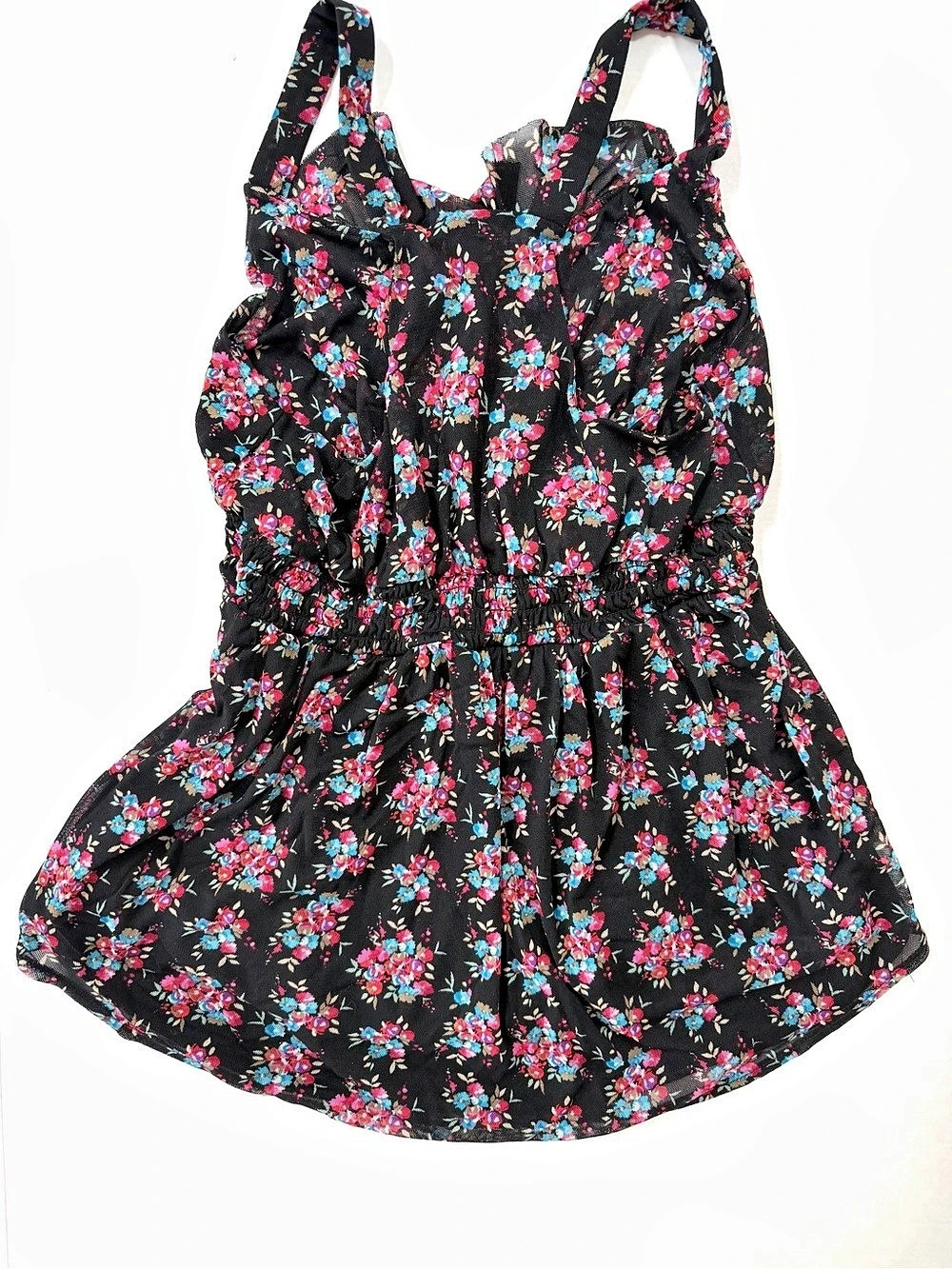 Express Floral Babydoll Tunic Cami — Y2K Mesh Lace Black & Pink Like New M